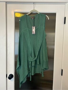 NWT Zuza BART 100% Linen Green Draped Knit Sweater Vest
